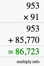 How to calculate 953 times 91 using long multiplication