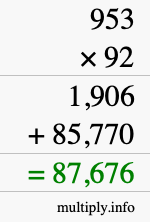 How to calculate 953 times 92 using long multiplication