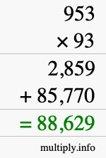 How to calculate 953 times 93 using long multiplication