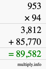 How to calculate 953 times 94 using long multiplication
