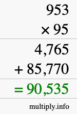 How to calculate 953 times 95 using long multiplication