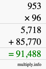 How to calculate 953 times 96 using long multiplication