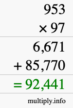 How to calculate 953 times 97 using long multiplication