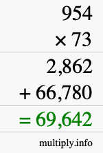 How to calculate 954 times 73 using long multiplication