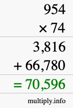 How to calculate 954 times 74 using long multiplication
