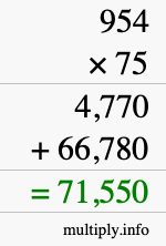 How to calculate 954 times 75 using long multiplication