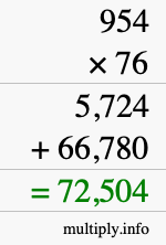 How to calculate 954 times 76 using long multiplication