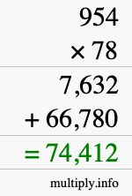 How to calculate 954 times 78 using long multiplication