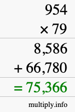How to calculate 954 times 79 using long multiplication