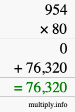 How to calculate 954 times 80 using long multiplication