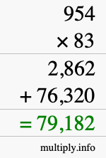 How to calculate 954 times 83 using long multiplication