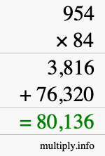 How to calculate 954 times 84 using long multiplication