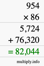 How to calculate 954 times 86 using long multiplication