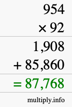 How to calculate 954 times 92 using long multiplication