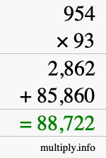 How to calculate 954 times 93 using long multiplication