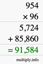 How to calculate 954 times 96 using long multiplication