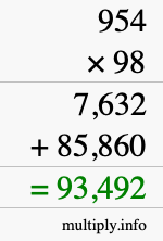 How to calculate 954 times 98 using long multiplication