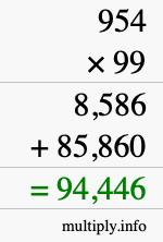 How to calculate 954 times 99 using long multiplication