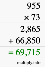 How to calculate 955 times 73 using long multiplication