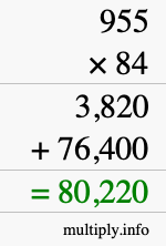 How to calculate 955 times 84 using long multiplication