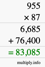 How to calculate 955 times 87 using long multiplication