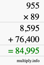 How to calculate 955 times 89 using long multiplication