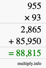 How to calculate 955 times 93 using long multiplication