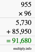 How to calculate 955 times 96 using long multiplication