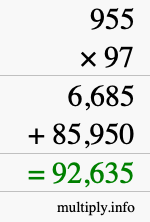 How to calculate 955 times 97 using long multiplication