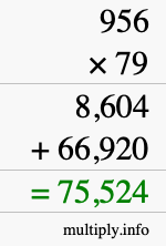 How to calculate 956 times 79 using long multiplication
