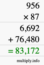 How to calculate 956 times 87 using long multiplication