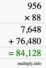 How to calculate 956 times 88 using long multiplication