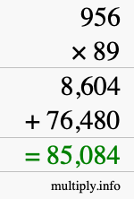 How to calculate 956 times 89 using long multiplication