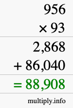 How to calculate 956 times 93 using long multiplication