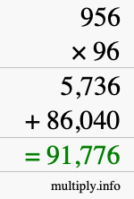 How to calculate 956 times 96 using long multiplication
