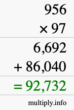 How to calculate 956 times 97 using long multiplication