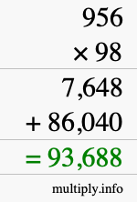 How to calculate 956 times 98 using long multiplication
