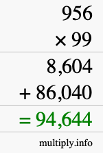 How to calculate 956 times 99 using long multiplication