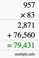 How to calculate 957 times 83 using long multiplication