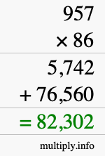 How to calculate 957 times 86 using long multiplication
