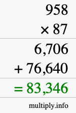 How to calculate 958 times 87 using long multiplication