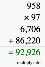 How to calculate 958 times 97 using long multiplication