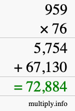How to calculate 959 times 76 using long multiplication