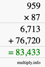 How to calculate 959 times 87 using long multiplication