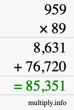 How to calculate 959 times 89 using long multiplication