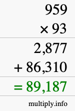 How to calculate 959 times 93 using long multiplication
