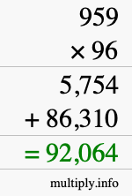How to calculate 959 times 96 using long multiplication