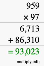 How to calculate 959 times 97 using long multiplication