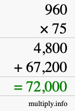How to calculate 960 times 75 using long multiplication
