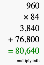 How to calculate 960 times 84 using long multiplication